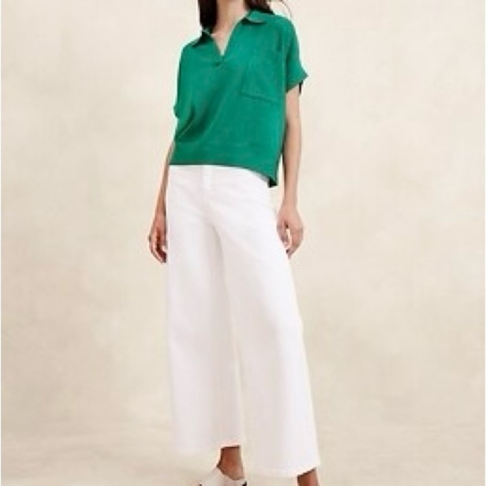 Banana Republic Oversized Green Johnny Collar Sweater; Cotton-Linen Blend